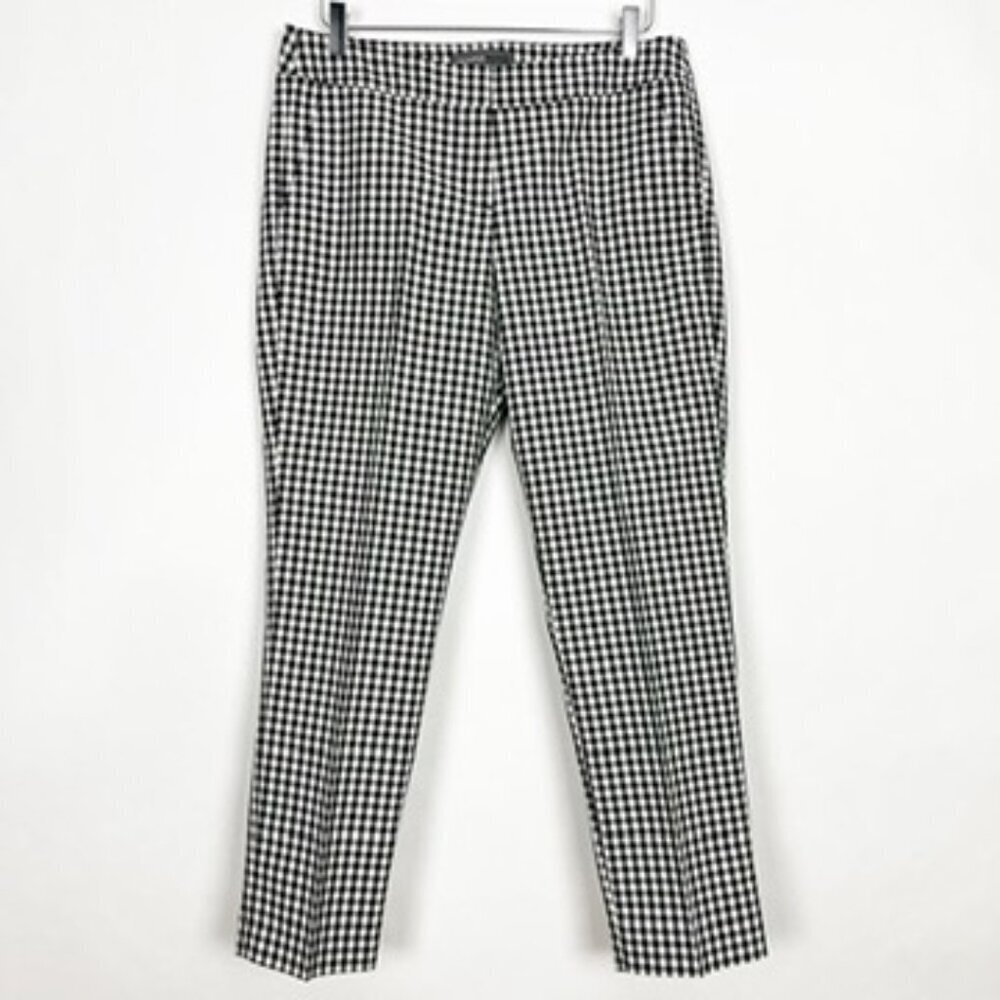Donna Ricco Trousers Women's 10 Black White Gingham Print Tapered Leg Ankle Pant